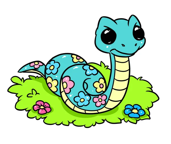 かわいい緑のヘビのキャラクターイラスト漫画 — ストック写真