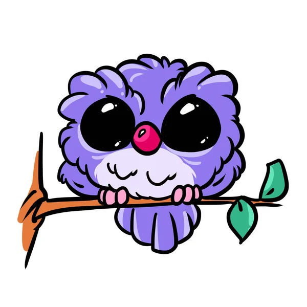 Pequeno Coruja Roxa Pássaro Personagem Ilustração Desenho Animado — Fotografia de Stock