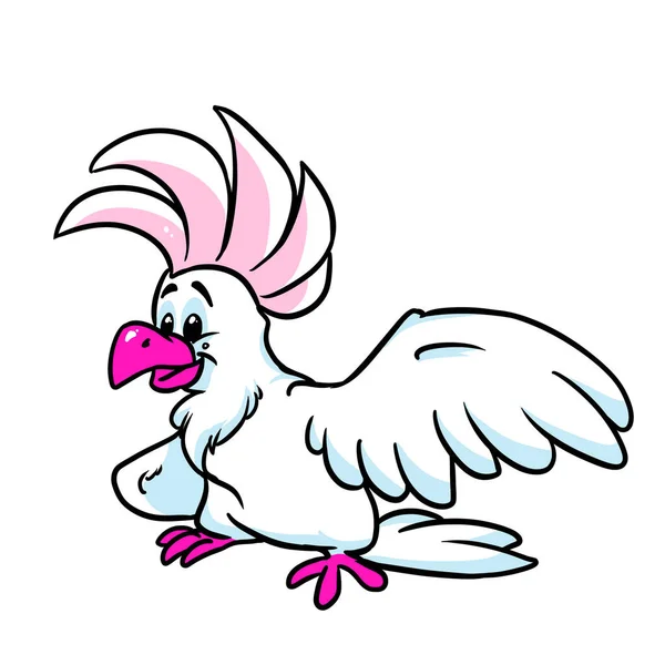 Pássaro Papagaio Branco Cacatua Personagem Ilustração Desenho Animado — Fotografia de Stock