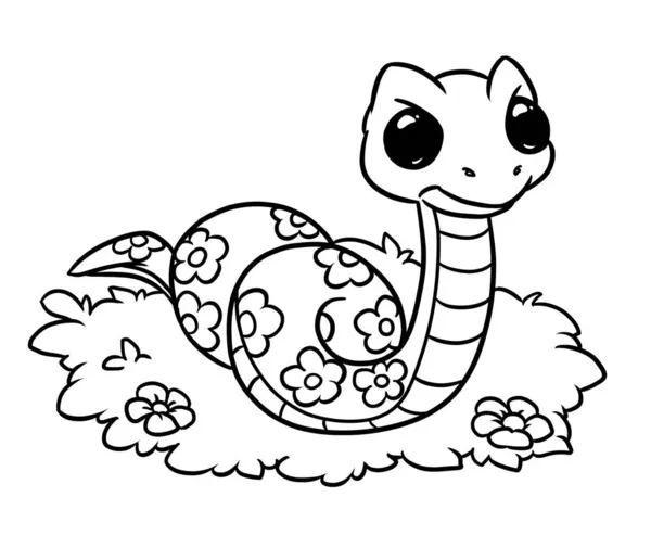 Маленький Милый Змеиный Персонаж Иллюстрации Мультяшной Раскраски — стоковое фото
