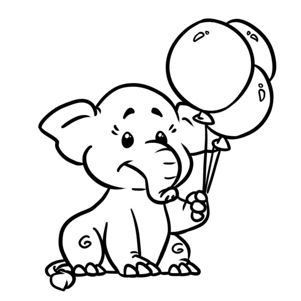 Little Baby Elephant Balloons Character Postcard Illustration Cartoon Coloring — Stock Photo, Image