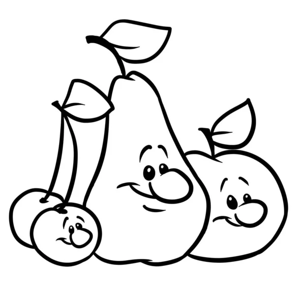 Rolig Frukt Vitaminer Karaktär Livsmedel Päron Äpple Körsbär Illustration Tecknad — Stockfoto