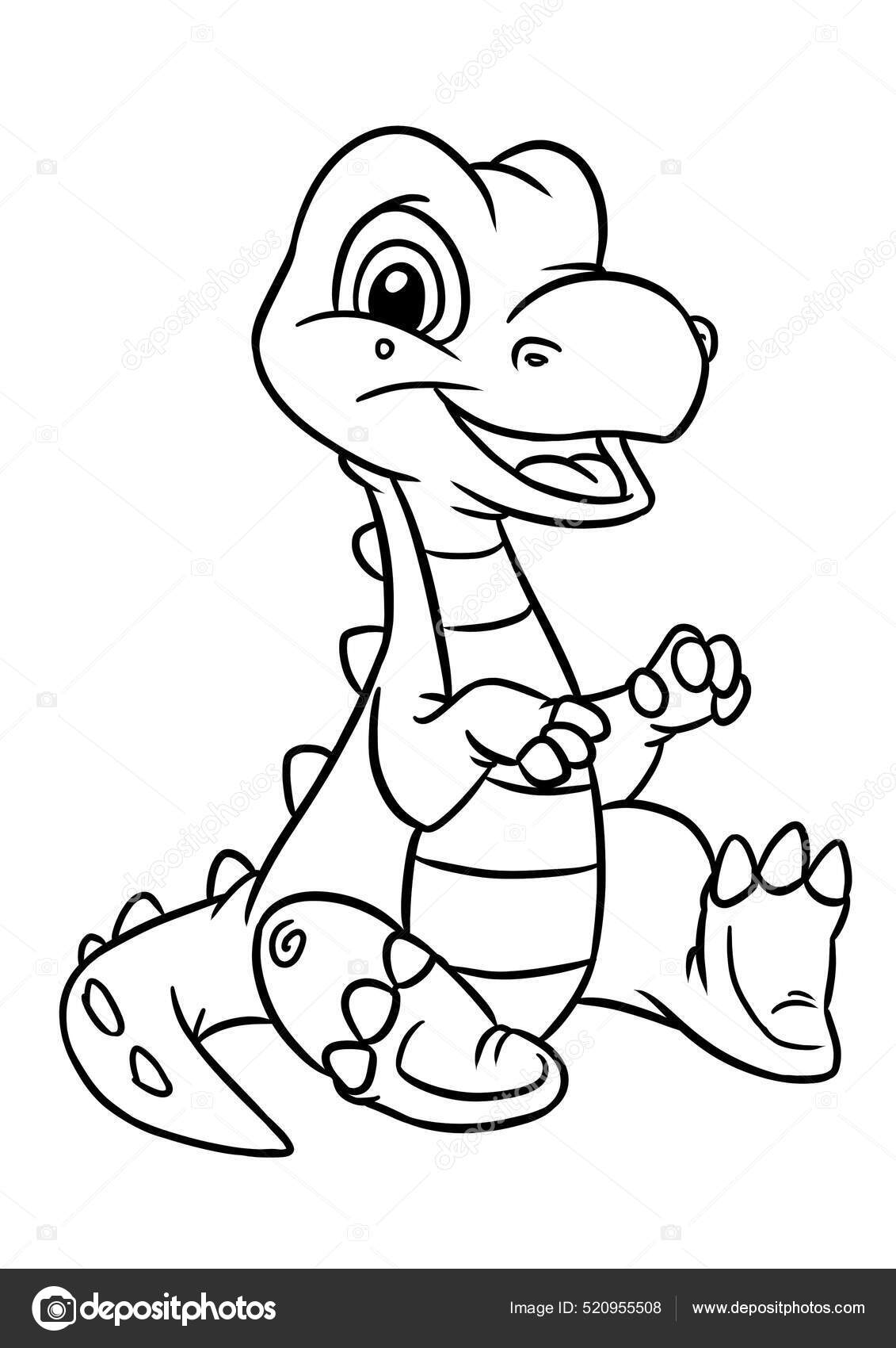 Pequeno Filhote Dinossauro Sentado Ilustração Desenho Animado Ilustração  por ©Efengai #522009316