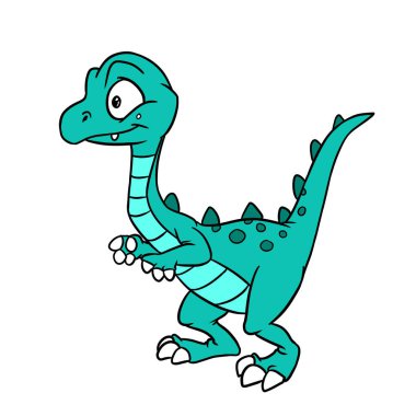 Küçük şirin yeşil dinozor Raptor karakter çizimi