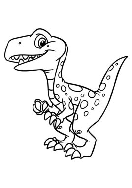 Küçük etobur dinozor Raptor resimli çizgi film boyamalarını izliyor.