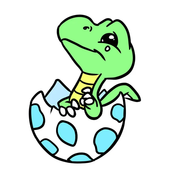 Маленький Милый Зеленый Динозавр День Рождения Яйцо Персонаж Иллюстрация Мультфильм — стоковое фото