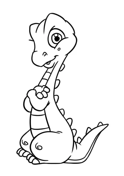 Маленький Милый Динозавр Рисует Мультяшную Раскраску — стоковое фото