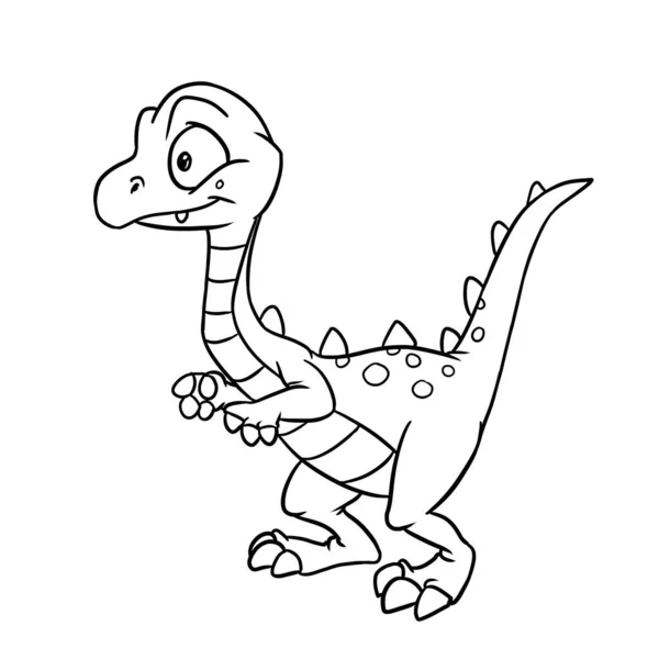 Küçük Sevimli Dinozor Raptor Karakter Çizim Karikatür Boyama — Stok fotoğraf