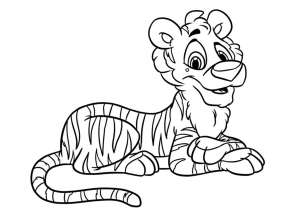 Tigre Amable Miente Carácter Animal Ilustración Dibujos Animados Para Colorear —  Fotos de Stock