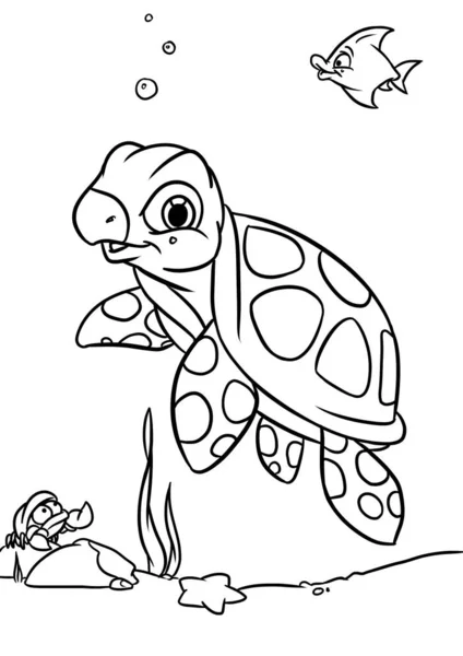 Little Sea Turtle Swims Ocean Illustration Character Coloring — Stock Photo, Image