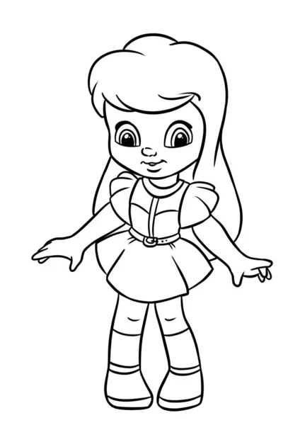 Petite Fille Poupée Robe Rose Illustration Personnage Coloriage — Photo