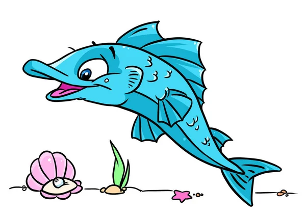 Sea Bottom Pearl Joy Fish Character Illustration Cartoon — Stock Photo, Image