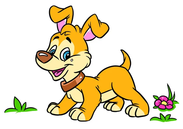 Petit Chiot Joie Courir Personnage Animal Illustration Dessin Animé — Photo