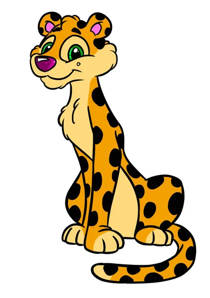 Leopardo Sentado Sorriso Ilustração Personagem — Fotografia de Stock
