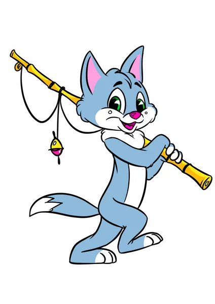 Kind Cat Goes Walk Fishing Illustration Character — Stock Photo, Image