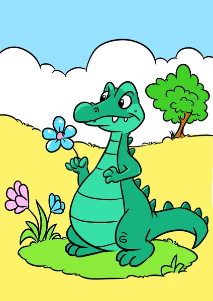 Crocodile Looking Flower Illustration Landscape Africa — Stock Photo, Image