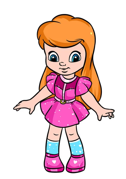 Klein Meisje Pop Roze Jurk Illustratie Karakter — Stockfoto