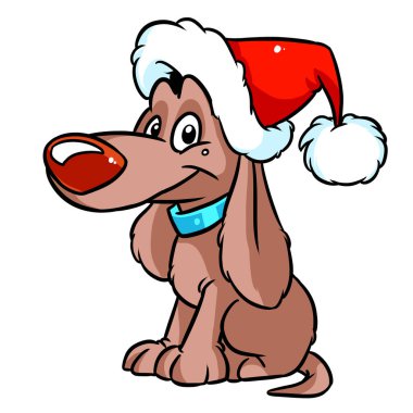 Köpek karakteri hayvan Yeni Yıl Şapka Çizimi