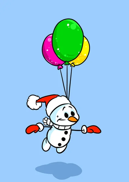 Χιονάνθρωπος Που Φέρουν Μπαλόνια Χαρακτήρα Απεικόνιση Καρτ Ποστάλ — Φωτογραφία Αρχείου