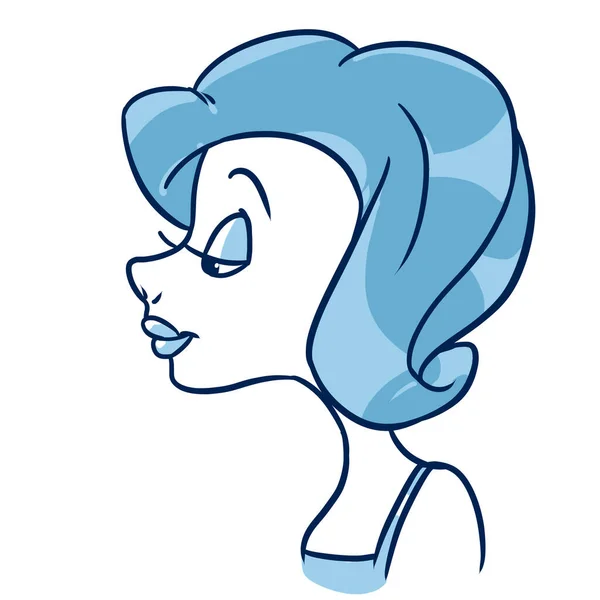 Blauer Stil Porträt Junge Mädchen Frisur Illustration Karikatur — Stockfoto