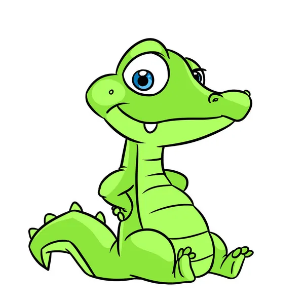 Kleine Groene Krokodil Kind Illustratie Cartoon — Stockfoto