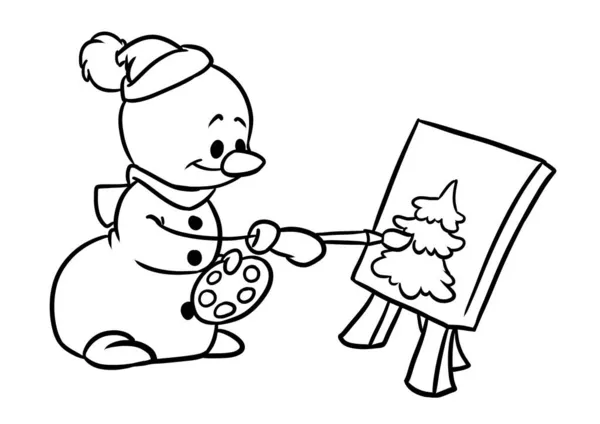 Маленький Снеговик Рисует Персонажа Новогодней Иллюстрации — стоковое фото