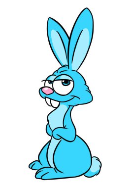 Mavi tavşan büyük gözler karakter hayvan çizimi karikatürü