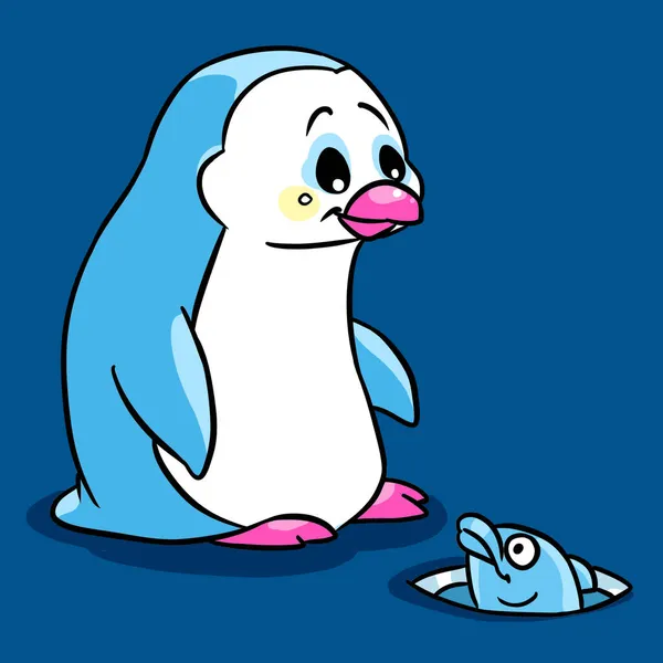 Pingwin Oglądanie Ryb Ilustracja Kreskówka — Zdjęcie stockowe