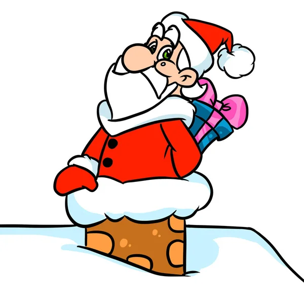 Santa Claus Καμινάδα Σπίτι Χαρακτήρα Νέο Έτος Εικονογράφηση Κινουμένων Σχεδίων — Φωτογραφία Αρχείου