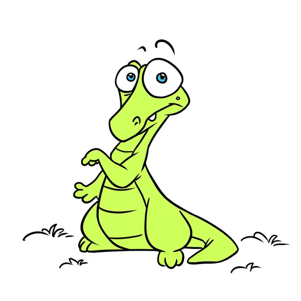 Грустный Маленький Зелёный Крокодил Сюрприз Иллюстрация Мультфильма — стоковое фото