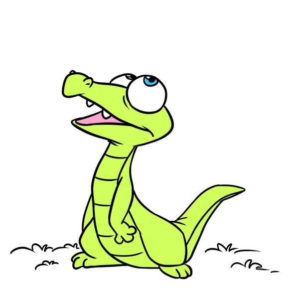 悲伤的绿色鳄鱼哭喊着渴望插图卡通画 — 图库照片