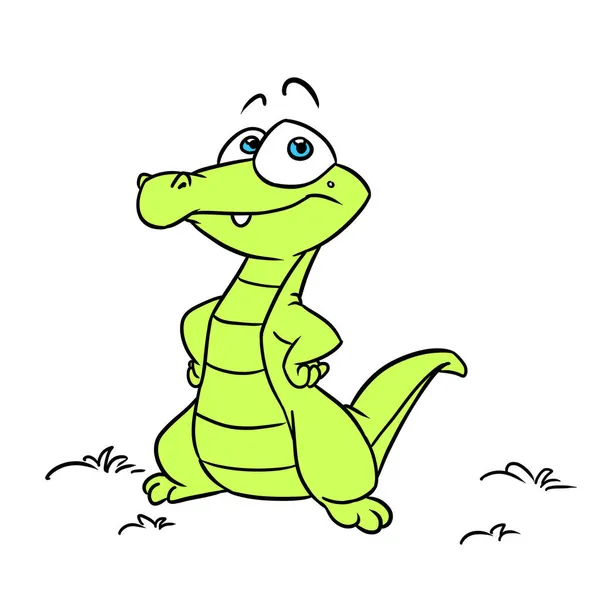 Radostný Malý Zelený Krokodýlí Ilustrace Kreslený — Stock fotografie