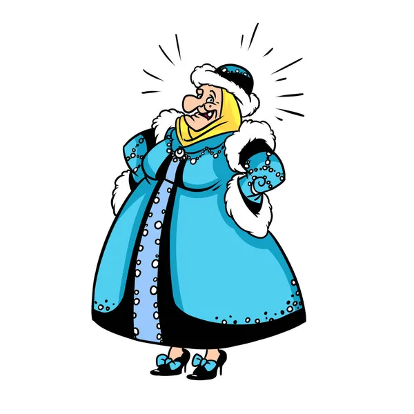 Рич Пожилая Женщина Зимняя Шуба Иллюстрация Мультфильма — стоковое фото