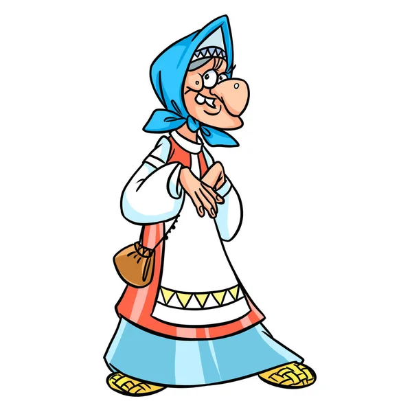 Dorp Etnische Kostuum Oudere Vrouw Illustratie Cartoon — Stockfoto