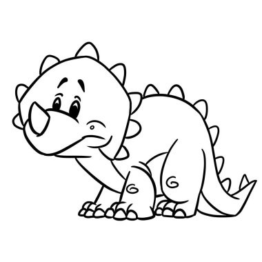 Küçük üzgün dinozor triceratops karakter çizimi karikatür boyama