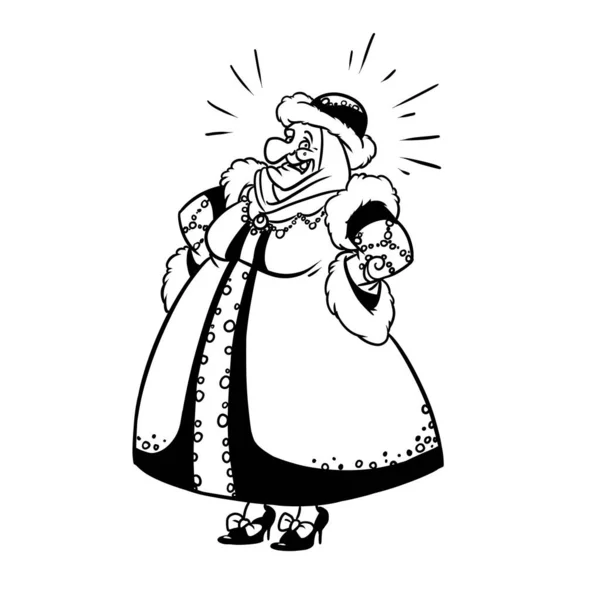 Ricca Donna Anziana Pelliccia Invernale Illustrazione Fumetto Colorazione — Foto Stock