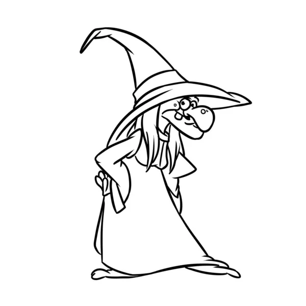 Hexe Schwarzen Hut Charakter Illustration Cartoon Färbung — Stockfoto
