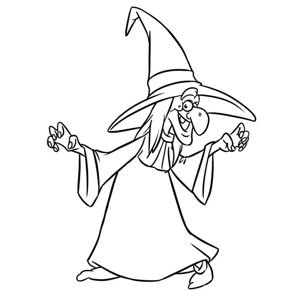 魔女黒帽子キャラクター喜びイラスト漫画の着色 — ストック写真