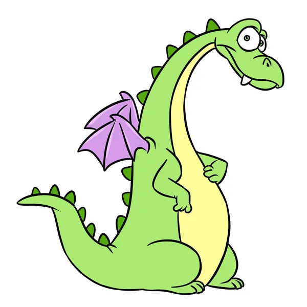 Personagem Fabuloso Dragão Verde Olhando Ilustração Surpresa Desenhos Animados — Fotografia de Stock