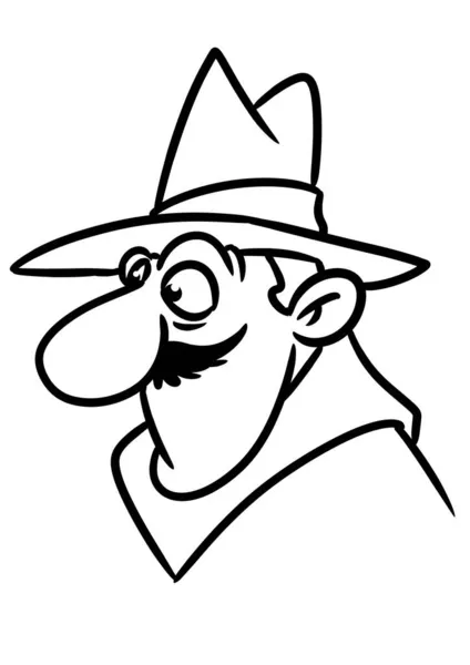 Homem Retrato Chapéu Bigode Ilustração Desenho Animado Contorno — Fotografia de Stock