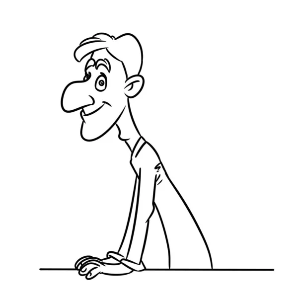 Mladý Muž Hledá Úsměv Ilustrace Kreslený Obrys — Stock fotografie