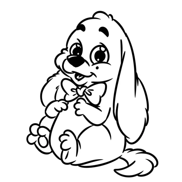 Kleine Puppy Zitten Glimlach Karakter Illustratie Cartoon Contour — Stockfoto