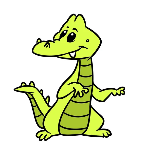 Petit Crocodile Vert Regardant Dessin Animé Isolé Illustration — Photo