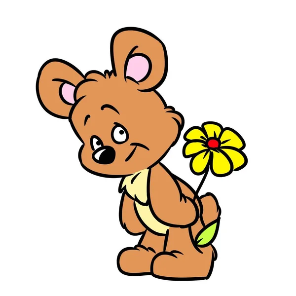 玩具熊礼物花动物图解卡通画 — 图库照片