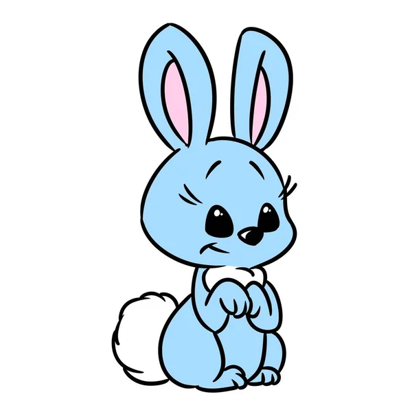 Pequeño Conejo Azul Buscando Ilustración Dibujos Animados Aislados —  Fotos de Stock