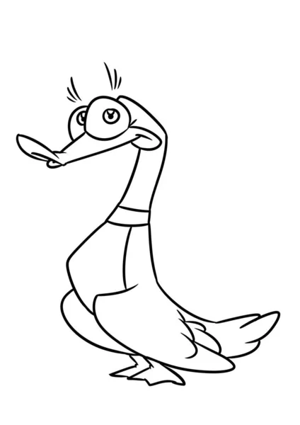 Kachna Pták Ilustrace Kreslený Obrys Linie — Stock fotografie