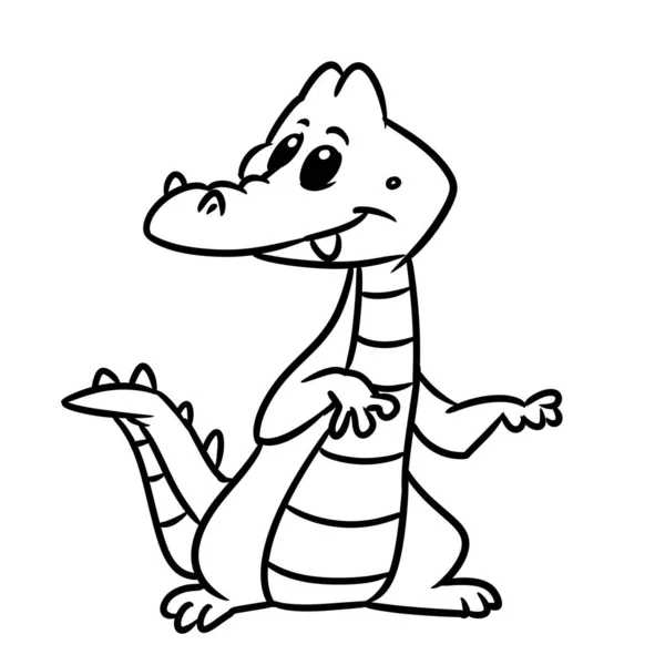 Krokodil Liten Illustration Tecknad Kontur Linje — Stockfoto