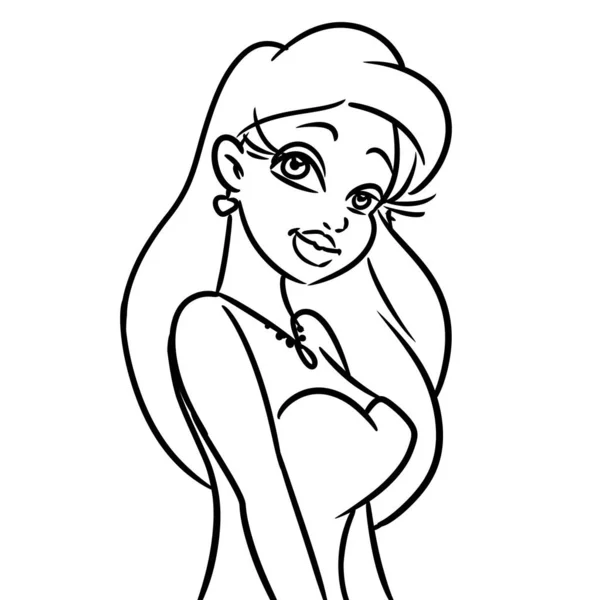 Beautiful Girl Illustration Cartoon Contour Line — Stock Photo, Image