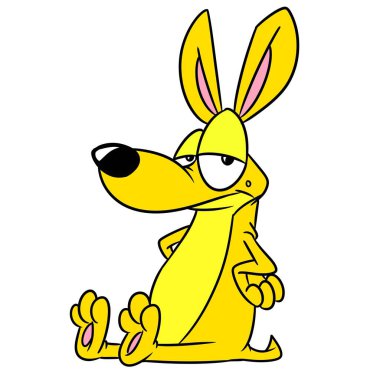 Köpek parodisi oturmuş karakter çizimi karikatürü