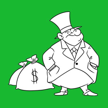 Zengin bankacı illüstrasyon çizgi filmi